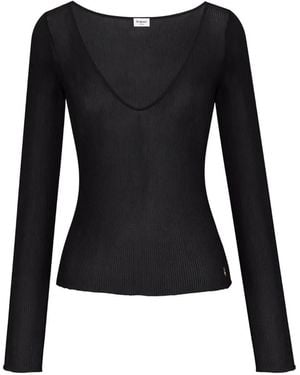 Saint Laurent Cassandre V-Neck Top - Black