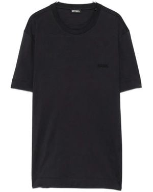 ZEGNA Logo-Embroidered Cotton T-Shirt - Black