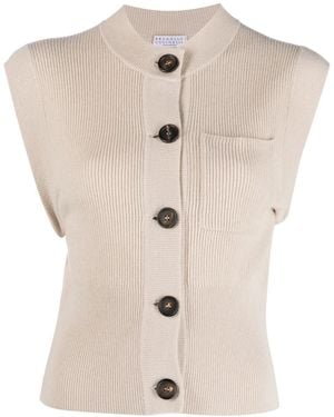 Brunello Cucinelli Ribbed-Knit Button-Up Waistcoat - Natural