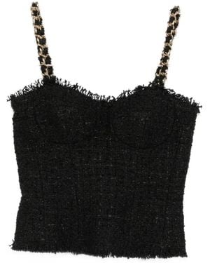 Balmain Chain-Strap Tweed Top - Black