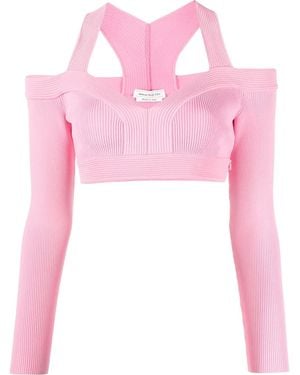 McQueen Cut-Out Knitted Cropped Top - Pink