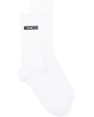 Moschino Logo-Intarsia Ribbed Socks - White