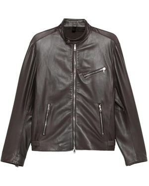 Tagliatore Zip-Up Leather Jacket - Grey