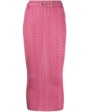 Alessandra Rich Embellished Knitted Midi Skirt - Pink