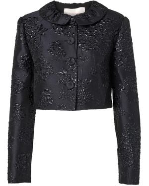 Carolina Herrera Floral-Jacquard Cropped Jacket - Black