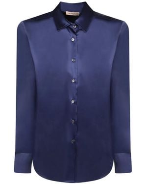 Blanca Vita Satin-Finish Button-Up Shirt - Blue