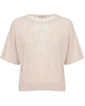 Antonelli Sequin-Embellished Short-Sleeve Jumper - Natural