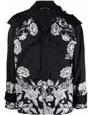 Valentino Garavani Dark Blooming-Print Hooded Jacket - Black