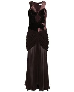 Zimmermann Vestido Largo Fruncido Con Paneles De Terciopelo - Negro