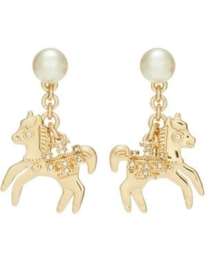 Tory Burch Curiosity Horse-Charm Drop Earrings - Metallic