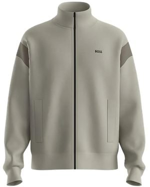 BOSS Zippered Cotton-Blend Sweatshirt With Contrast Inserts - Gray
