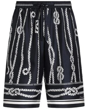 Dolce & Gabbana Marina-Print Silk Twill Vanity Bermuda Shorts - Blue