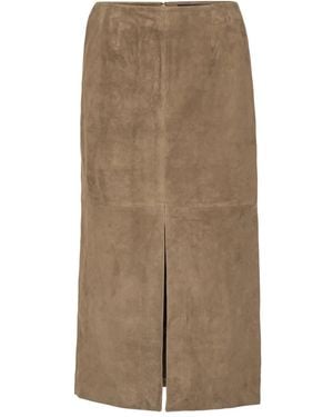 ROTATE BIRGER CHRISTENSEN Slit Suede Midi Skirt - Natural