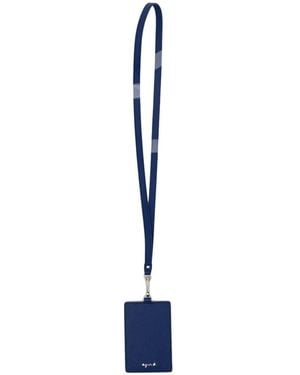 agnès b. Leather Pass Holder - Blue