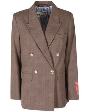 Essentiel Antwerp Double-Breasted Check Blazer - Brown