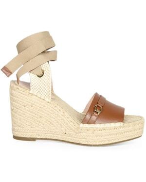 Coccinelle Leather Tie-Fastening Heeled Espadrilles - Natural
