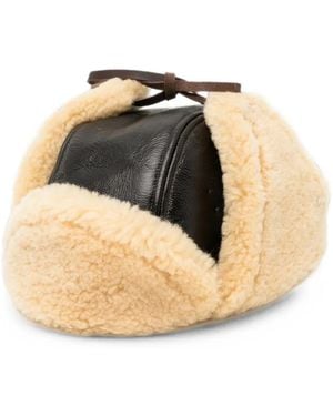 MASTERMIND WORLD Shearling-Trim Leather Pilot Hat - Natural
