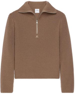 Courreges Gerippter Pullover Mit Kurzem Reißverschluss - Braun