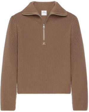 Courreges Half-Zip Ribbed-Knit Sweater - Brown