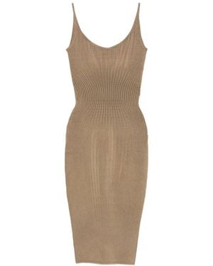 Mugler Ribbed Spaghetti-Strap Dress - Natural