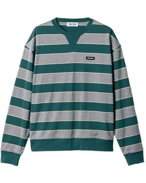 Miu Miu Striped Logo-Patch Sweatshirt - Green