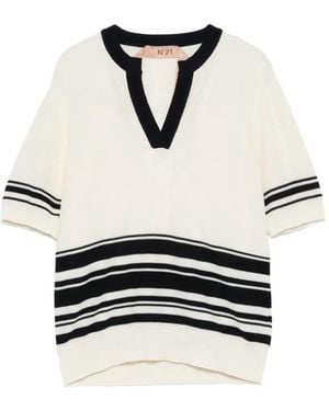 N°21 Gestreifter Pullover Mit V-Ausschnitt - Weiß