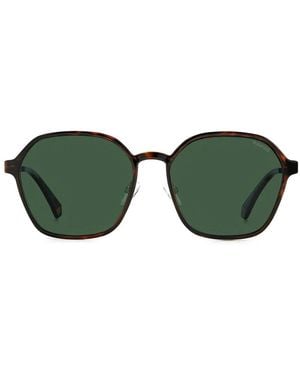 Polaroid Geometric-Frame Clip-On Sunglasses - Green