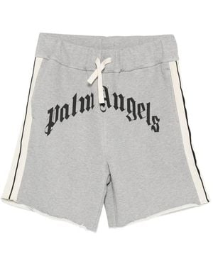 Palm Angels Logo-Print Side-Stripe Shorts - White