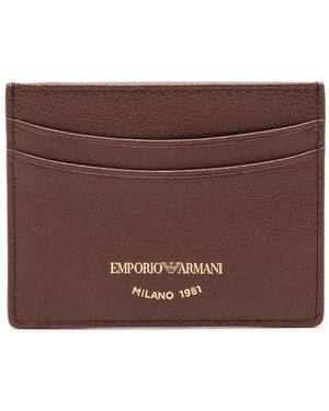 Emporio Armani Logo-Print Grained-Leather Card Holder - Brown
