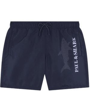 Paul & Shark Logo-Print Drawstring Swim Shorts - Blue