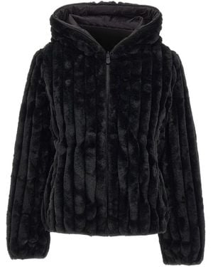 Save The Duck Ribbed Faux-Fur Hooded Jacket - Black