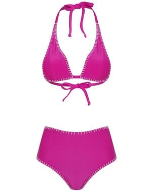 Amir Slama X Tati Barbieri Blanket-Stitched Star-Cutout Bikini - Pink