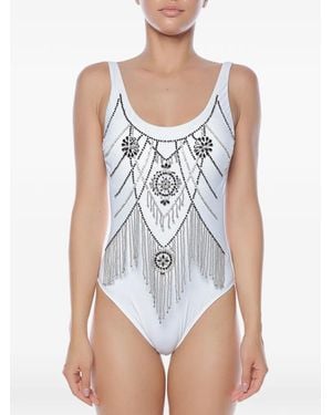 Gottex Crystal-Embellished Fringed Swimsuit - White