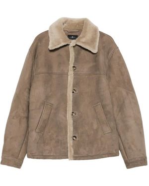 7 For All Mankind Shearling-Collar Suede Coat - Brown