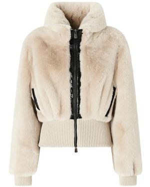 Pinko Bagels Faux-Fur Ribbed-Trim Jacket - White