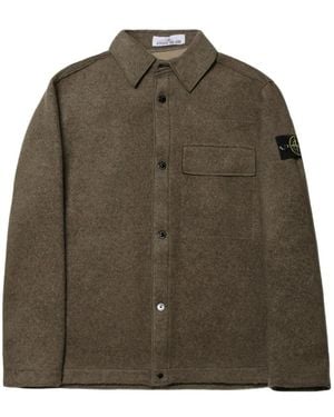 Stone Island Compass Patch Wool Overshirt - Green