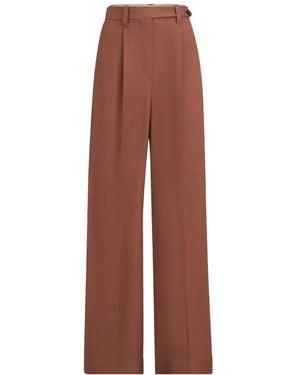 Brunello Cucinelli Pantalon Ample En Sergé Fluide De Lin Et De Viscose À Ornements Monili - Brown