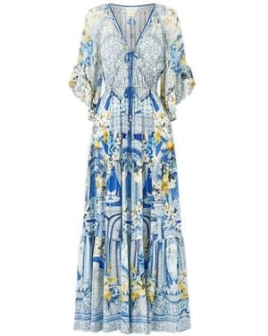 CAMILLA Abito Lungo Con Ruches - Blu