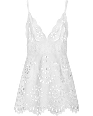 Dolce & Gabbana Openwork-Embroidery Sleeveless Mini Cotton Dress - White