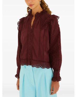 FARM Rio Blusa Con Volantes Y Bordado Inglés - Rojo