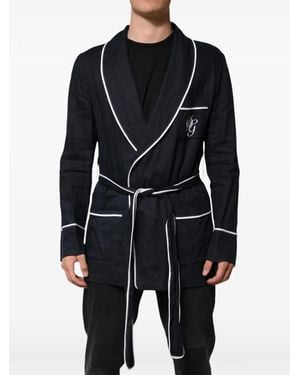 Dolce & Gabbana Dg-Embroidery Piping-Detail Robe - Blue