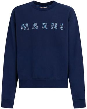 Marni Logo-Print Cotton Sweatshirt - Blue