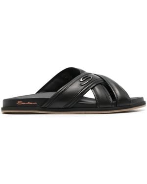 Santoni クロスストラップ レザーサンダル - ブラック