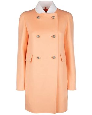 Prada Double-Breasted Contrast-Collar Coat - Orange