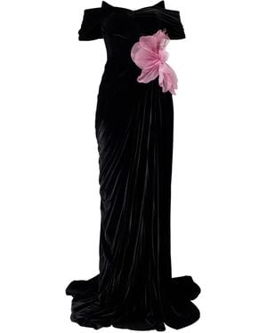 IRIS SERBAN Off-shoulder velvet flower dress - Schwarz