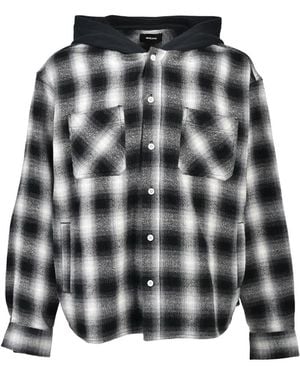 BREATH Check Hooded Shirt - Black