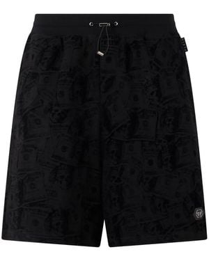Philipp Plein Fleece Shorts All-Over Dollar Skull - Black