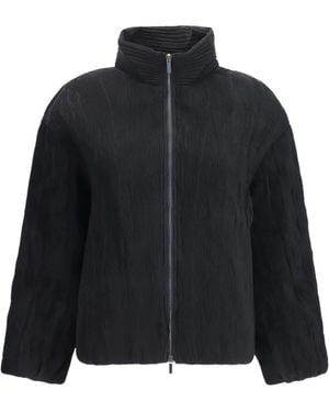 GONGDID DESIGN Padded Plissé Bomber Jacket - Black
