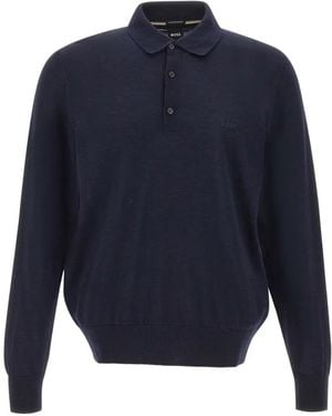 BOSS Embroidered-Logo Long-Sleeve Polo Shirt - Blue