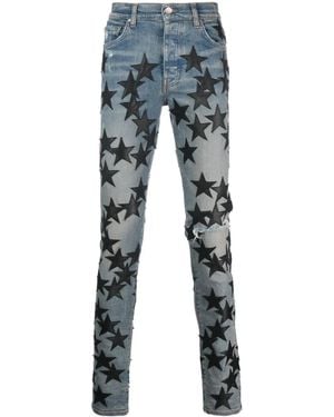 Amiri Chemist Skinny-Fit Leather-Appliquéd Distressed Jeans - Blue